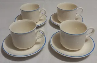 Juego 4 tazas y platillos borde azul