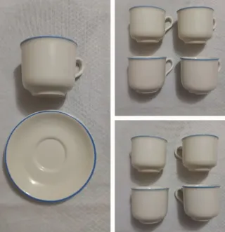 Juego 4 tazas y platillos borde azul