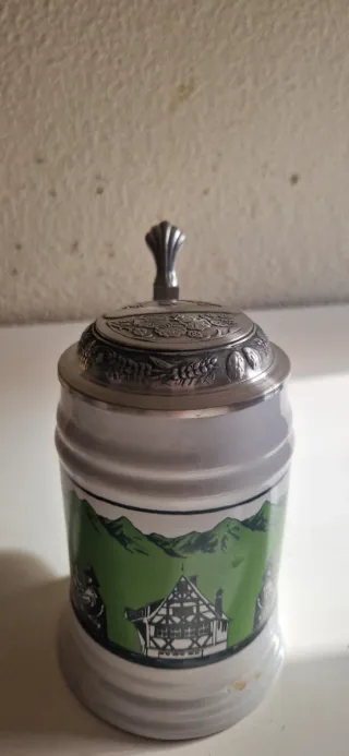 Jarra Cerveza Alemana Cerámica Metal