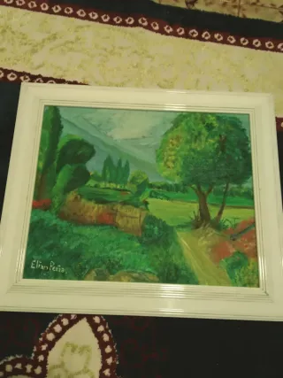 Cuadro paisaje verde hecho en mano