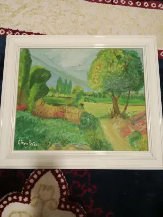 Cuadro paisaje verde hecho en mano