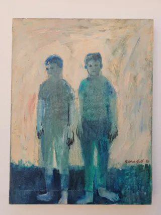 Los Hermanos Azules óleo sobre lienzo firmad 60x46