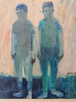 Los Hermanos Azules óleo sobre lienzo firmad 60x46