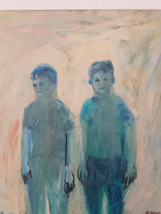 Los Hermanos Azules óleo sobre lienzo firmad 60x46