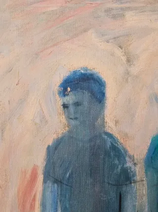 Los Hermanos Azules óleo sobre lienzo firmad 60x46