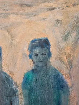 Los Hermanos Azules óleo sobre lienzo firmad 60x46