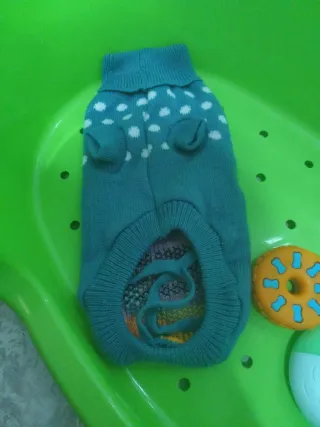 Lote perro pequeño (cama, jersey, juguetes, comer)