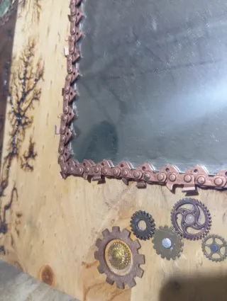 Espejo Artesanal Madera y Metal