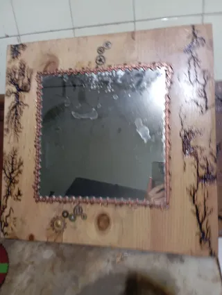 Espejo Artesanal Madera y Metal