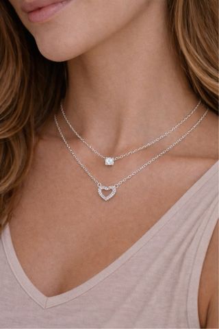 Collar doble plata corazón y circonita