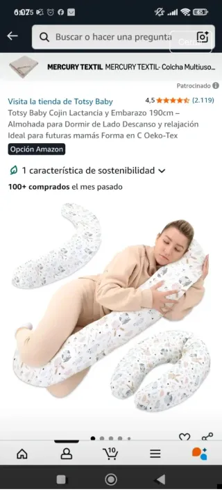 Cojín de lactancia y embarazo 190cm