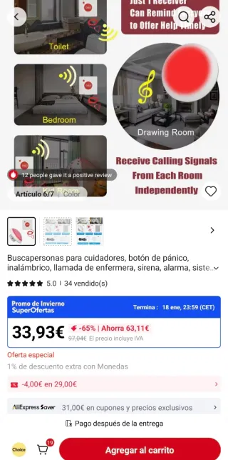 alerta inalámbrico para cuidadores