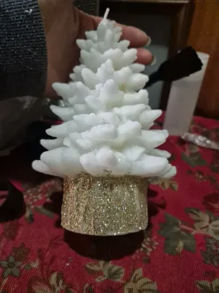 Vela árbol de Navidad blanco y dorado
