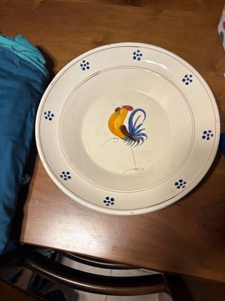Piatto grande terracotta decorato gallo