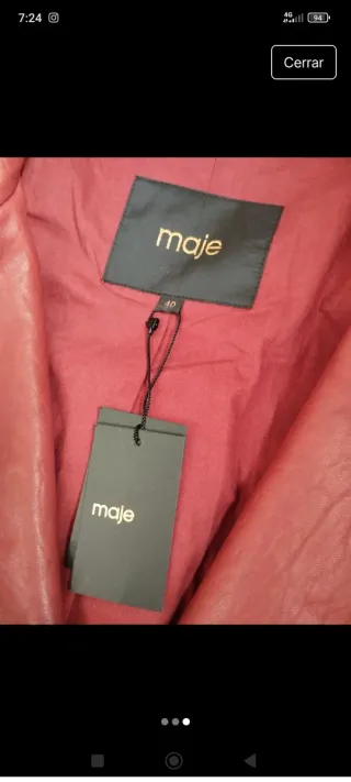 Chaqueta cuero Maje granate. Nueva, con etiquetas.