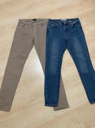 Lote 2 pantalones beige y azul