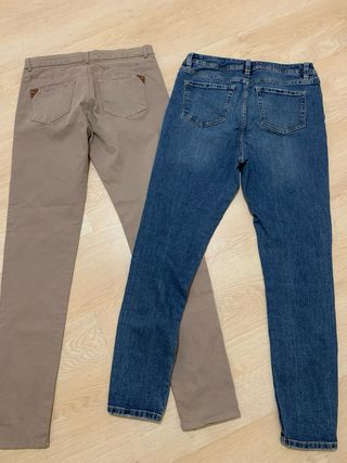 Lote 2 pantalones beige y azul