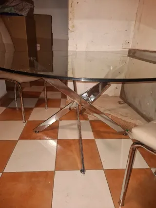 Mesa redonda cristal y metal 140cm