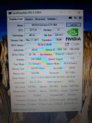 Tarjeta Gráfica Asus Geforce GTX 560 1GB