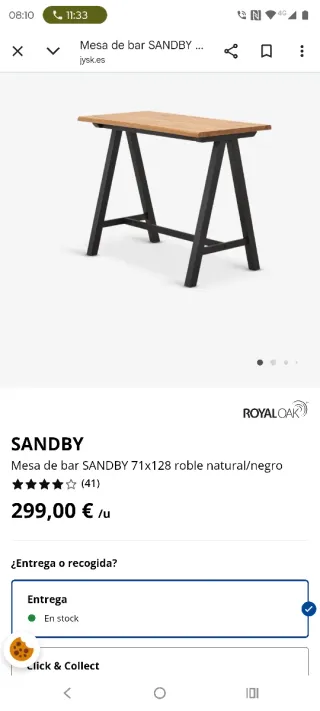 Mesa alta y 4 taburetes Jysk roble en tienda 690