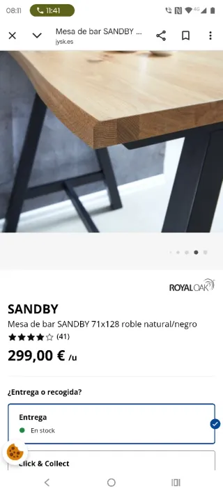 Mesa alta y 4 taburetes Jysk roble en tienda 690