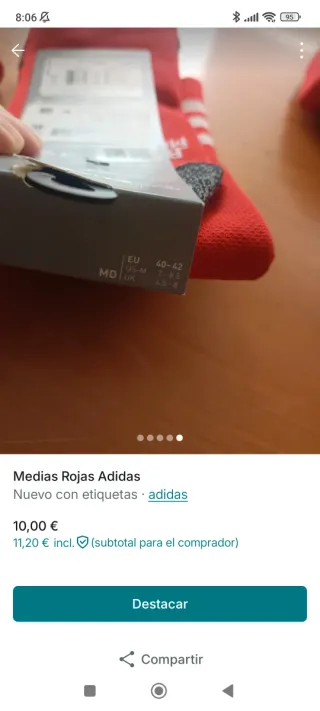 Medias Adidas Fútbol Talla 40-42 Rojas