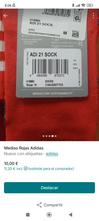 Lote 4 pares medias Adidas fútbol talla 40-42