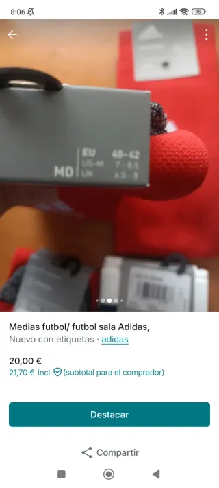 Lote 4 pares medias Adidas fútbol talla 40-42