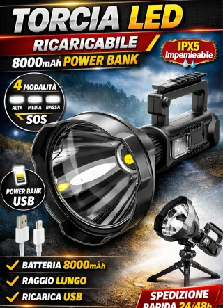 Torcia LED Potente Ricaricabile