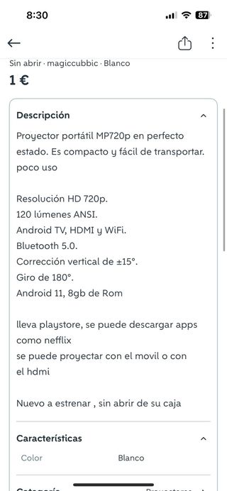Proyector Iggual MP720p Android TV 120 Lúmenes