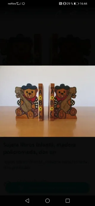 Sujetalibros Osos Madera Policromada Infantiles