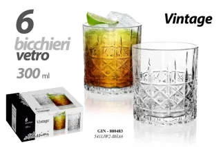 Set 6 Bicchieri Vetro Vintage 300ml