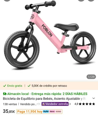 Bici di equilibrio rosa senza pedali
