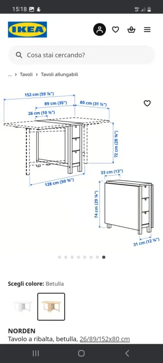Tavolo allungabile IKEA legno betulla