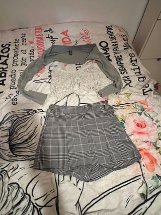 Conjunto falda, top y torera