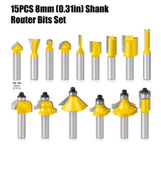 Estuche de madera con 15 fresas de 8mm. Nuevas