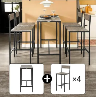 4 Mesa alta con 4 taburetes madera