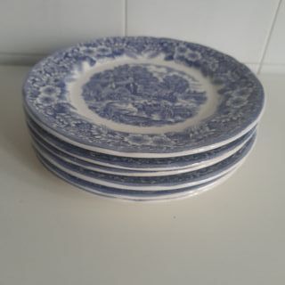 6 Platos Cerámica Italianos Azul y Blanco