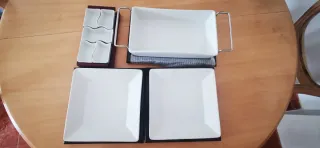 Vajilla Porcelana Base Madera