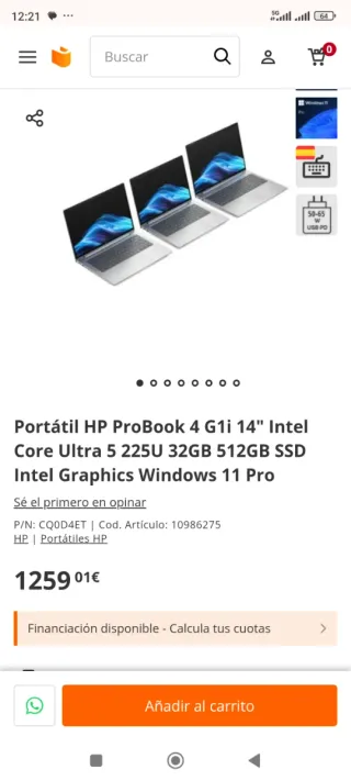 Portátil HP ProBook 4G1i 14 i5 32GB RAM 512GB SSD