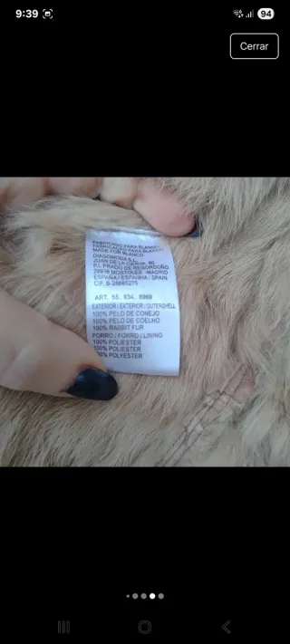 Chaqueta Piel Conejo tono Rosado Talla XS