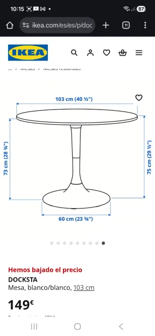 Mesa redonda negra Ikea Docksta