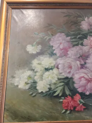 Cuadro Óleo Lienzo Flores Antiguo