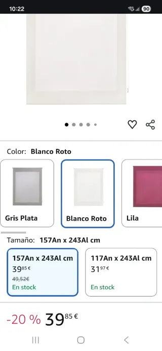 Estor enrollable tela blanco 160x250cm a estrenar