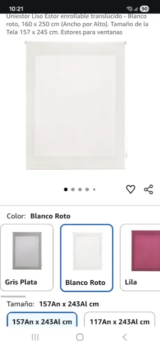 Estor enrollable tela blanco 160x250cm a estrenar