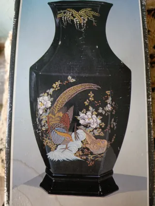 Jarrón Decorativo Cerámica Negro Pájaros