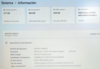 Portátil HP 15 AMD Ryzen 3 7th 8GB 512SSD Win 11