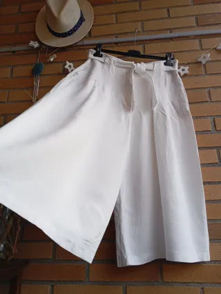 Falda pantalón lino Massimo Dutti blanca
