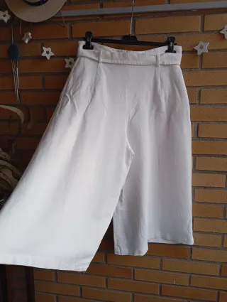 Falda pantalón lino Massimo Dutti blanca