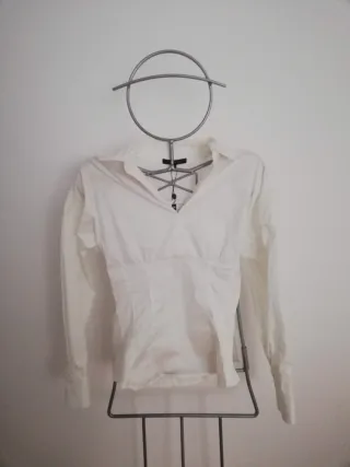 Blusa Adolfo Domínguez Blanca T.36 Cuello Camisero